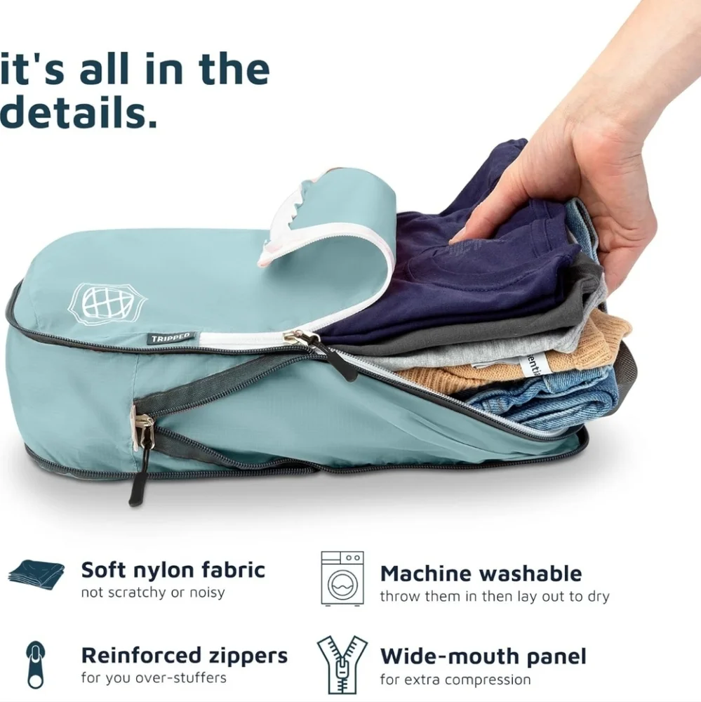 TRIPPED Compression Packing Cubes - 6-Piece Travel Essential Set - Teal
